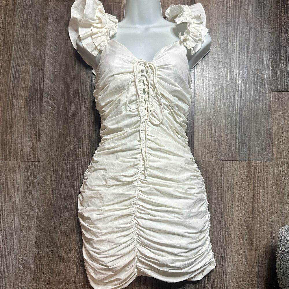 Zara Cream Ruched Mini Dress